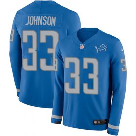 Wholesale Cheap Nike Lions #33 Kerryon Johnson Blue Team Color Men\'s Stitched NFL Limited Therma Long Sleeve Jersey