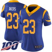 Wholesale Cheap Nike Rams #23 Cam Akers Royal Blue Alternate Women's Stitched NFL 100th Season Vapor Untouchable Limited Jersey