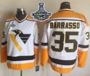Wholesale Cheap Penguins #35 Tom Barrasso White/Yellow CCM Throwback 2017 Stanley Cup Finals Champions Stitched NHL Jersey