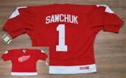 Wholesale Cheap Red Wings #1 Terry Sawchuk Stitched Red CCM Throwback NHL Jersey