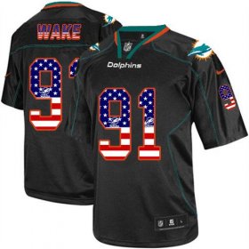 Wholesale Cheap Nike Dolphins #91 Cameron Wake Black Men\'s Stitched NFL Elite USA Flag Fashion Jersey