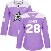 Cheap Adidas Stars #28 Stephen Johns Purple Authentic Fights Cancer Women's Stitched NHL Jersey