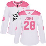 Cheap Adidas Stars #28 Stephen Johns White/Pink Authentic Fashion Women's Stitched NHL Jersey