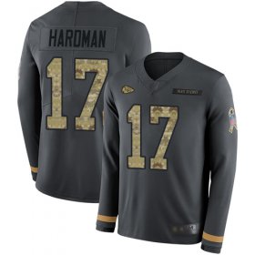 Wholesale Cheap Nike Chiefs #17 Mecole Hardman Anthracite Salute to Service Men\'s Stitched NFL Limited Therma Long Sleeve Jersey