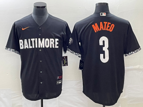 Wholesale Cheap Men\'s Baltimore Orioles #3 Jorge Mateo Black 2023 City Connect Cool Base Stitched Jersey