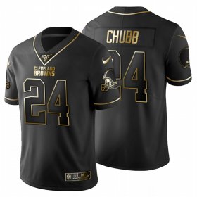 Wholesale Cheap Cleveland Browns #24 Nick Chubb Men\'s Nike Black Golden Limited NFL 100 Jersey