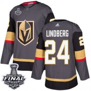 Wholesale Cheap Adidas Golden Knights #24 Oscar Lindberg Grey Home Authentic 2018 Stanley Cup Final Stitched Youth NHL Jersey