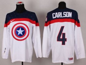 Wholesale Cheap Olympic Team USA #4 John Carlson White Captain America Fashion Stitched NHL Jersey