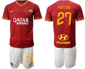 Wholesale Cheap Roma #27 Pastore Red Home Soccer Club Jersey