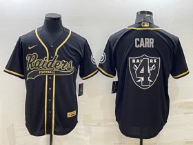 Wholesale Cheap Men\'s Las Vegas Raiders #4 Derek Carr Black Gold Team Big Logo With Patch Cool Base Stitched Baseball Jersey