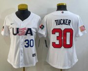 Cheap Women's USA Baseball #30 Kyle Tucker Number 2023 White World Classic Stitched Jersey