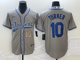 Wholesale Cheap Men\'s Los Angeles Dodgers #10 Justin Turner Number Grey With Patch Cool Base Stitched Baseball Jersey