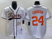 Wholesale Cheap Men's Detroit Tigers #24 Miguel Cabrera Number White Cool Base Stitched Baseball Jersey