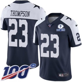 Wholesale Cheap Nike Cowboys #23 Darian Thompson Navy Blue Thanksgiving Men\'s Stitched With Established In 1960 Patch NFL 100th Season Vapor Untouchable Limited Throwback Jersey