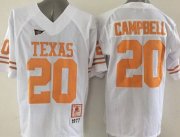 Wholesale Cheap Men's Texas Longhorns #20 Earl Campbell White Throwback NCAA Football Jersey