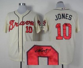 Wholesale Cheap Braves #10 Chipper Jones Cream Cool Base Autographed Stitched MLB Jersey