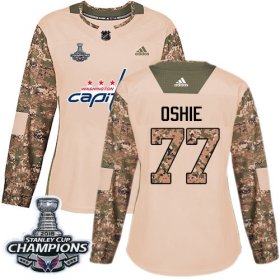 Wholesale Cheap Adidas Capitals #77 T.J. Oshie Camo Authentic 2017 Veterans Day Stanley Cup Final Champions Women\'s Stitched NHL Jersey