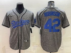 Wholesale Cheap Men\'s Los Angeles Dodgers #42 Jackie Robinson Grey Gridiron Cool Base Stitched Baseball Jersey