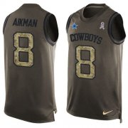 Wholesale Cheap Nike Cowboys #8 Troy Aikman Green Men's Stitched NFL Limited Salute To Service Tank Top Jersey