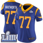 Wholesale Cheap Nike Rams #77 Andrew Whitworth Royal Blue Alternate Super Bowl LIII Bound Women's Stitched NFL Vapor Untouchable Limited Jersey