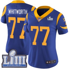 Wholesale Cheap Nike Rams #77 Andrew Whitworth Royal Blue Alternate Super Bowl LIII Bound Women\'s Stitched NFL Vapor Untouchable Limited Jersey