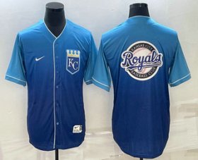 Cheap Men\'s Kansas City Royals Big Logo Nike Blue Fade Stitched Jersey
