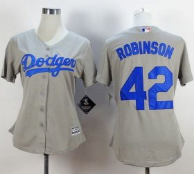 Wholesale Cheap Dodgers #42 Jackie Robinson Grey Alternate Road Women\'s Stitched MLB Jersey