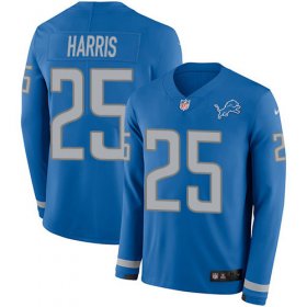 Wholesale Cheap Nike Lions #25 Will Harris Blue Team Color Men\'s Stitched NFL Limited Therma Long Sleeve Jersey