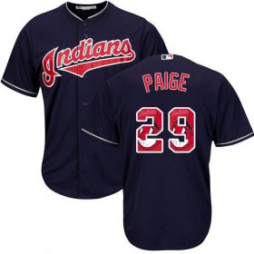Wholesale Cheap Indians #29 Satchel Paige Navy Blue Team Logo Fashion Stitched MLB Jersey