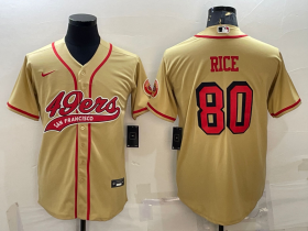 Wholesale Cheap Men\'s San Francisco 49ers #80 Jerry Rice Gold Color Rush With Patch Cool Base Stitched Baseball Jersey