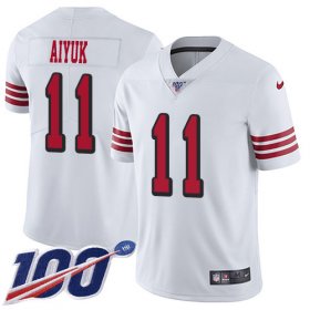 Wholesale Cheap Nike 49ers #11 Brandon Aiyuk White Men\'s Stitched NFL Limited Rush 100th Season Jersey