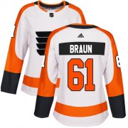 Wholesale Cheap Adidas Flyers #61 Justin Braun White Road Authentic Women's Stitched NHL Jersey