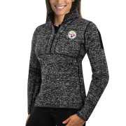Wholesale Cheap Pittsburgh Steelers Antigua Women's Fortune Half-Zip Sweater Heather Black
