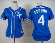 Wholesale Cheap Royals #4 Alex Gordon Blue Alternate 2 Women's Stitched MLB Jersey