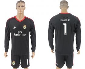 Wholesale Cheap Real Madrid #1 I.Casillas Black Goalkeeper Long Sleeves Soccer Club Jersey