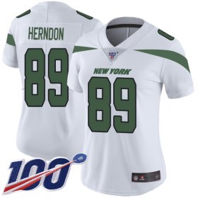 Wholesale Cheap Nike Jets #89 Chris Herndon White Women\'s Stitched NFL 100th Season Vapor Limited Jersey
