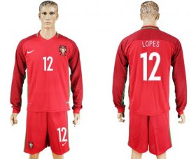 Wholesale Cheap Portugal #12 Lopes Home Long Sleeves Soccer Country Jersey