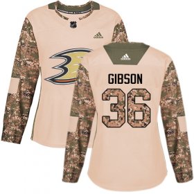 Wholesale Cheap Adidas Ducks #36 John Gibson Camo Authentic 2017 Veterans Day Women\'s Stitched NHL Jersey