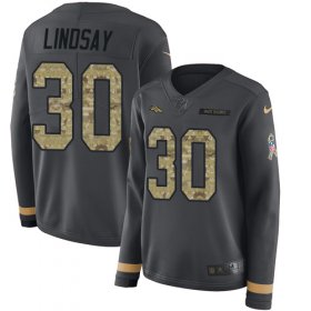 Wholesale Cheap Nike Broncos #30 Phillip Lindsay Anthracite Salute to Service Women\'s Stitched NFL Limited Therma Long Sleeve Jersey