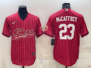 Wholesale Cheap Men's San Francisco 49ers #23 Christian McCaffrey Red Pinstripe With Patch Cool Base Stitched Baseball Jersey