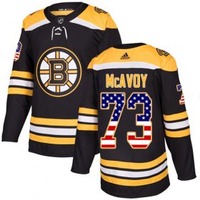 Wholesale Cheap Adidas Bruins #73 Charlie McAvoy Black Home Authentic USA Flag Stitched NHL Jersey