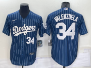 Wholesale Cheap Men's Los Angeles Dodgers #34 Fernando Valenzuela Number Navy Blue Pinstripe Stitched MLB Cool Base Nike Jersey