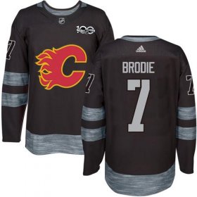 Wholesale Cheap Adidas Flames #7 TJ Brodie Black 1917-2017 100th Anniversary Stitched NHL Jersey