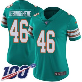 Wholesale Cheap Nike Dolphins #46 Noah Igbinoghene Aqua Green Alternate Women\'s Stitched NFL 100th Season Vapor Untouchable Limited Jersey