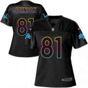 Wholesale Cheap Nike Lions #81 Calvin Johnson Black Women's NFL Fashion Game Jersey