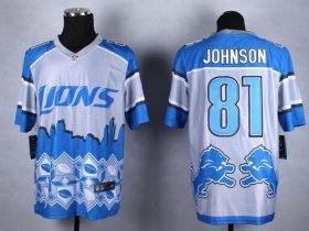 Wholesale Cheap Nike Lions #81 Calvin Johnson Blue Men\'s Stitched NFL Elite Noble Fashion Jersey