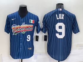 Wholesale Cheap Men\'s Los Angeles Dodgers #9 Gavin Lux Number Rainbow Blue Red Pinstripe Mexico Cool Base Nike Jersey
