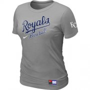 Wholesale Cheap Women's MLB Kansas City Royals Light Grey Nike Short Sleeve Practice T-Shirt