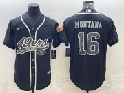Wholesale Cheap Men's San Francisco 49ers #16 Joe Montana Black Reflective With Patch Cool Base Stitched Baseball Jersey