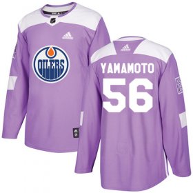 Wholesale Cheap Adidas Oilers #56 Kailer Yamamoto Purple Authentic Fights Cancer Stitched NHL Jersey